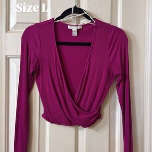 Forever 21 Magenta Ribbed Wrap Crop Top